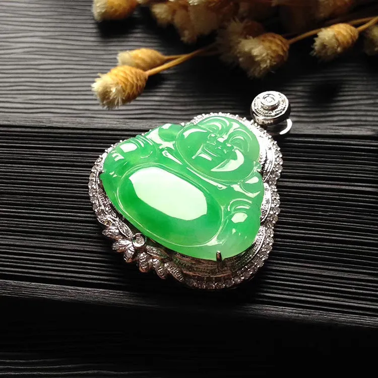 Natural Jade Pendant Jadeite Gold Buddha Pendant PT442