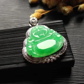 Natural Jade Pendant Jadeite Gold Buddha Pendant PT442