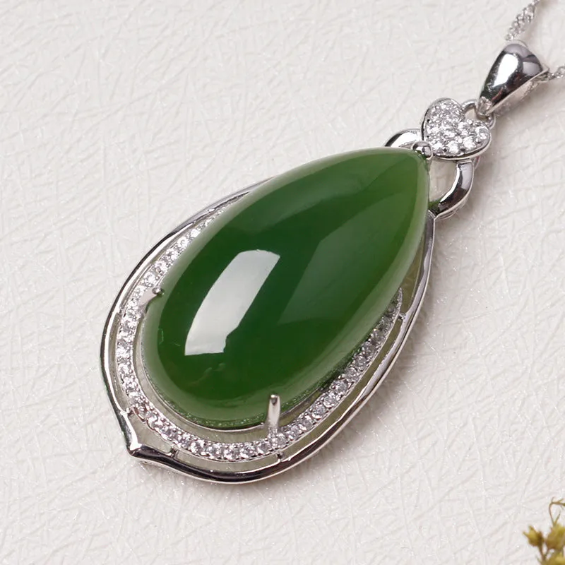 Natural Jade Pendant Nephrite Silver Zircon Pendant ZPT195