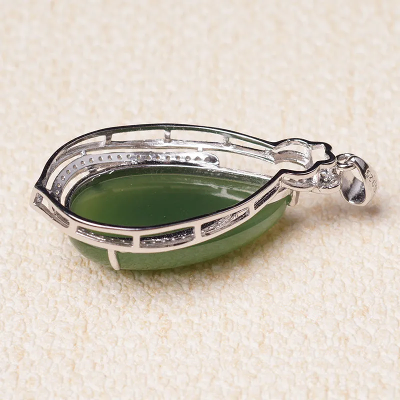 Natural Jade Pendant Nephrite Silver Zircon Pendant ZPT195