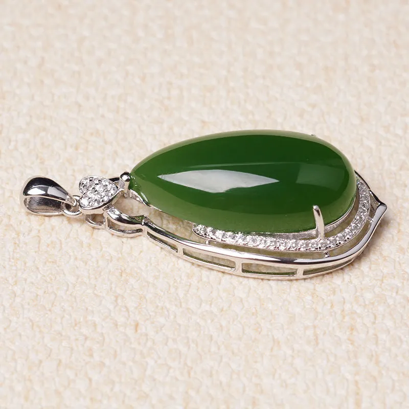 Natural Jade Pendant Nephrite Silver Zircon Pendant ZPT195