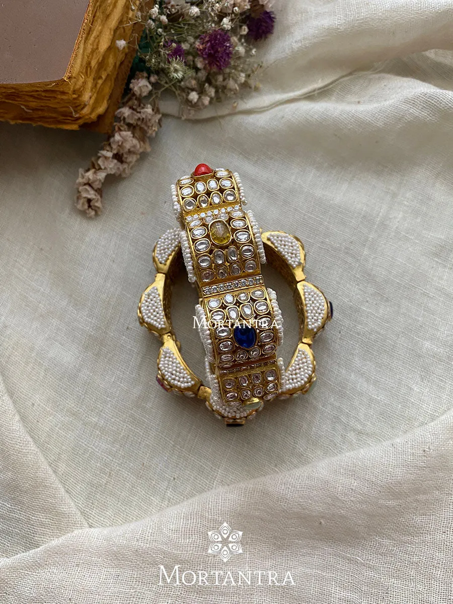Navratna Gold Plated Jadau Kundan Bangles - MB141N