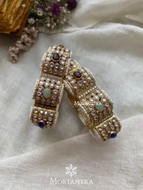 Navratna Gold Plated Jadau Kundan Bangles - MB141N