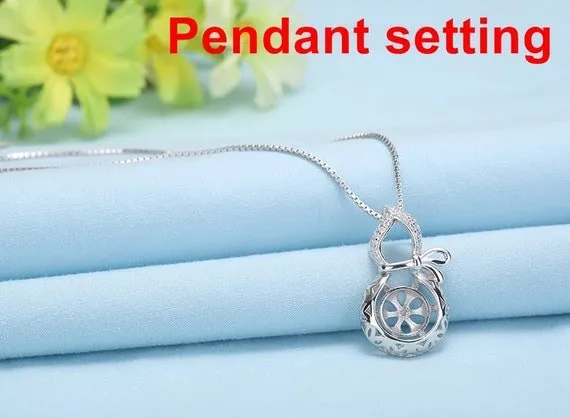 Necklace Pendant Setting Blank 8mm 1pc 1.8g 925 Sterling Silver Pumpkin Shape Base for 1 Pearl Bead CZ Semi Mount Wholesale Available