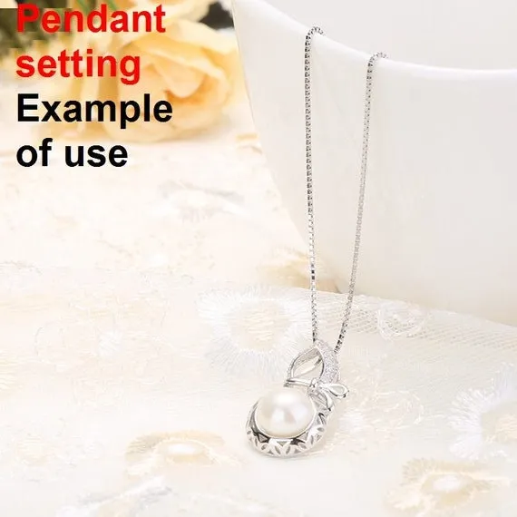 Necklace Pendant Setting Blank 8mm 1pc 1.8g 925 Sterling Silver Pumpkin Shape Base for 1 Pearl Bead CZ Semi Mount Wholesale Available