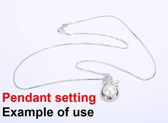 Necklace Pendant Setting Blank 8mm 1pc 1.8g 925 Sterling Silver Pumpkin Shape Base for 1 Pearl Bead CZ Semi Mount Wholesale Available