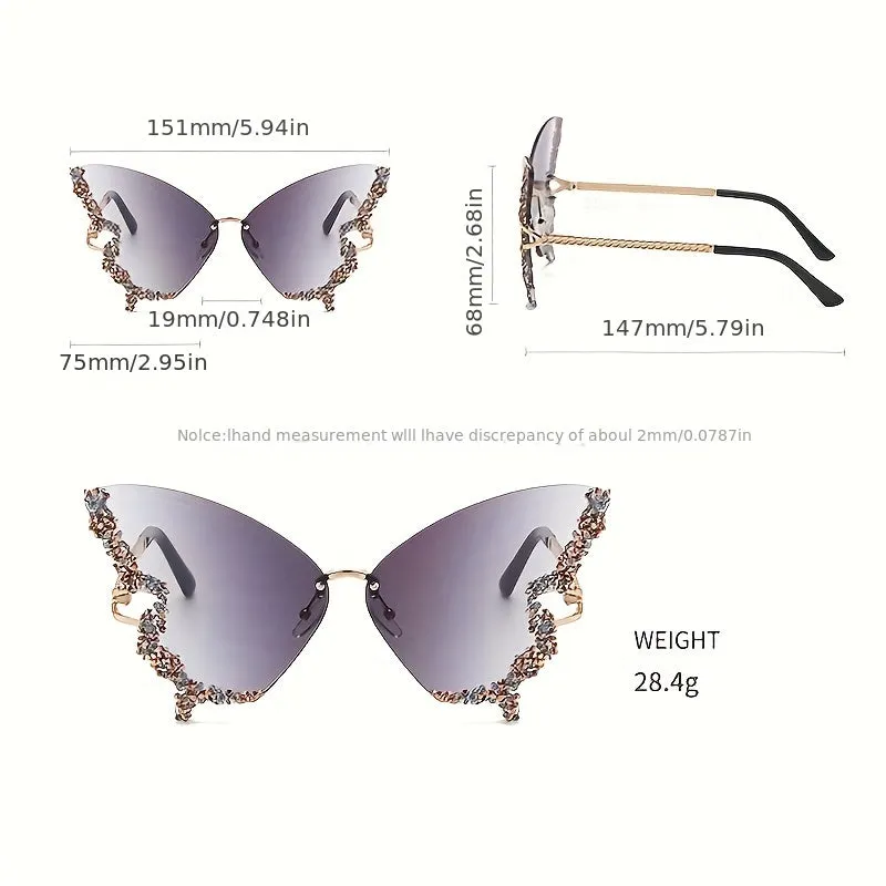 New Butterfly Rhinestone Rimless Sunglasses Fashionable and Exaggerated