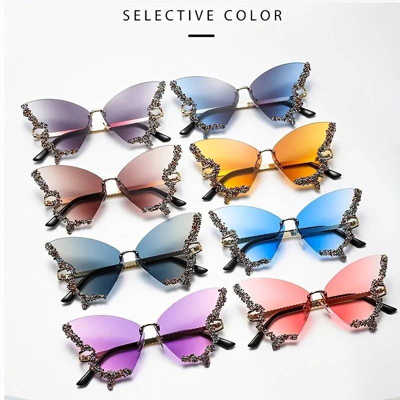 New Butterfly Rhinestone Rimless Sunglasses Fashionable and Exaggerated