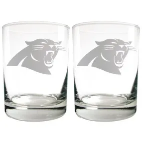 New - NFL Carolina Panthers Laser Etched Rocks Glass Set - 2pc