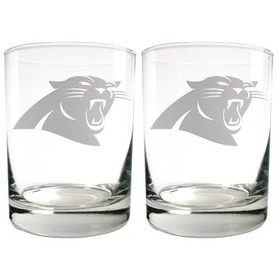 New - NFL Carolina Panthers Laser Etched Rocks Glass Set - 2pc