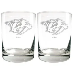 New - NHL Nashville Predators Laser Etched Rocks Glass Set - 2pc