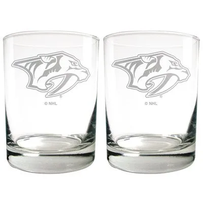 New - NHL Nashville Predators Laser Etched Rocks Glass Set - 2pc
