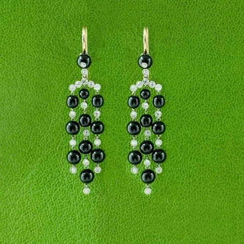 Onyx & Diamond Dangle Estate Earrings