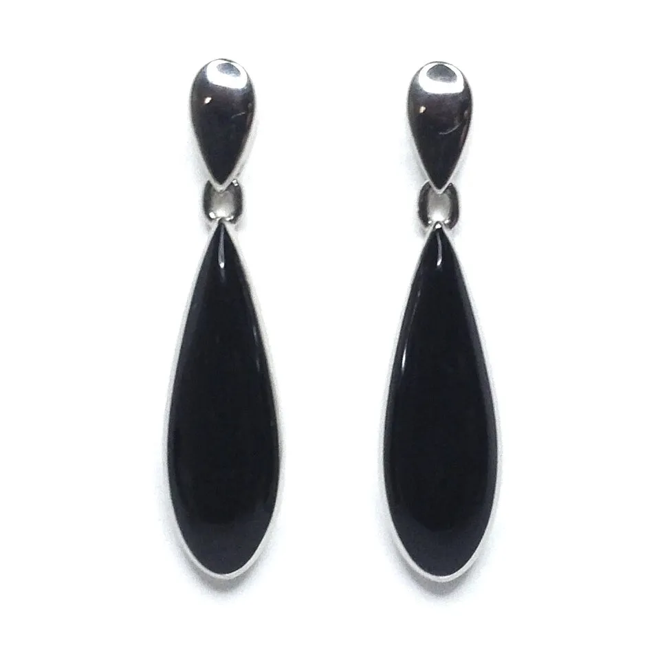 Onyx Tear Drop Inlaid Dangle Earrings