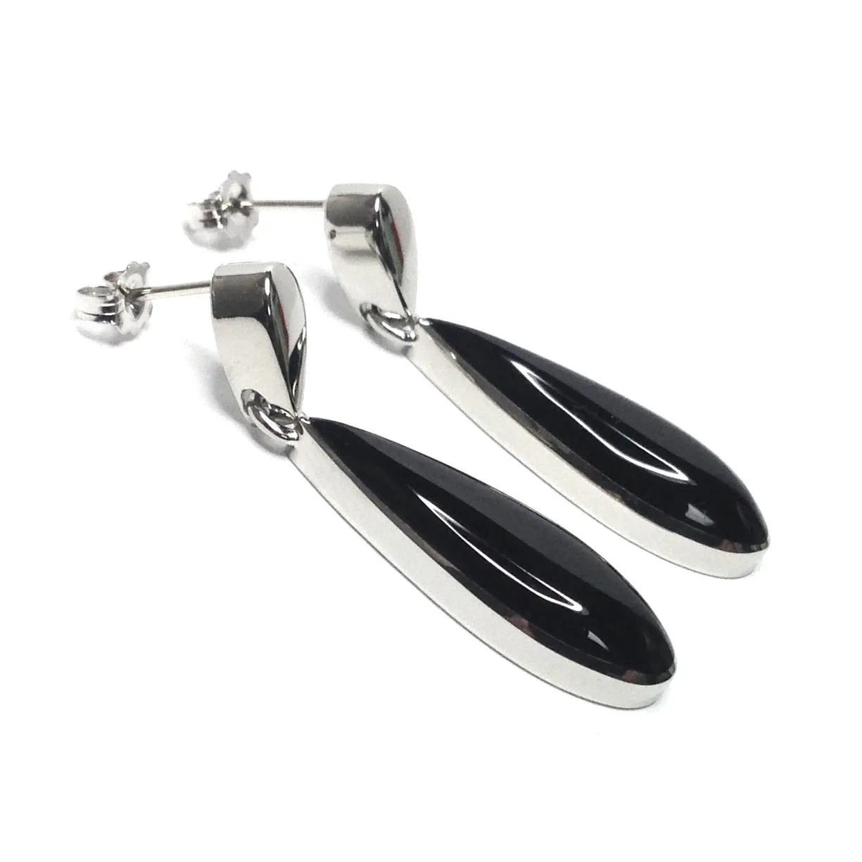 Onyx Tear Drop Inlaid Dangle Earrings