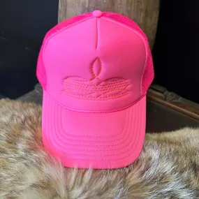 Orange on Hot Pink Boot Stitch Trucker Hat