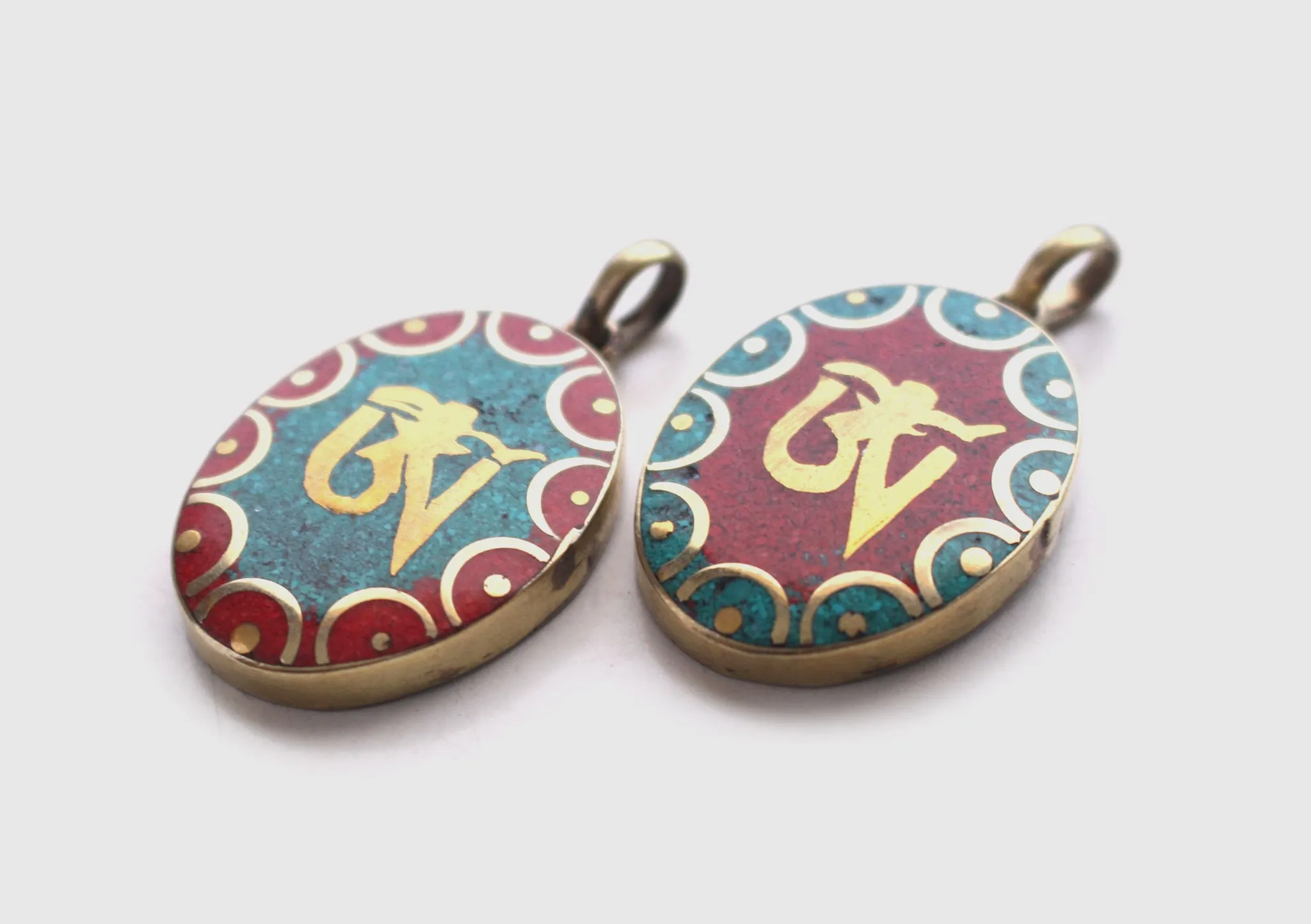 Oval Tibetan Kalachakra, Om and Buddha Eyes Pendant