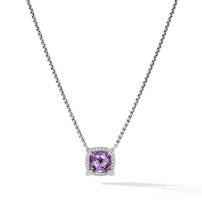 Pave Bezel Pendant Necklace with Amethyst and Diamonds