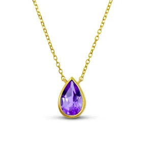 Pear Shape Amethyst Pendant in 14K Yellow Gold