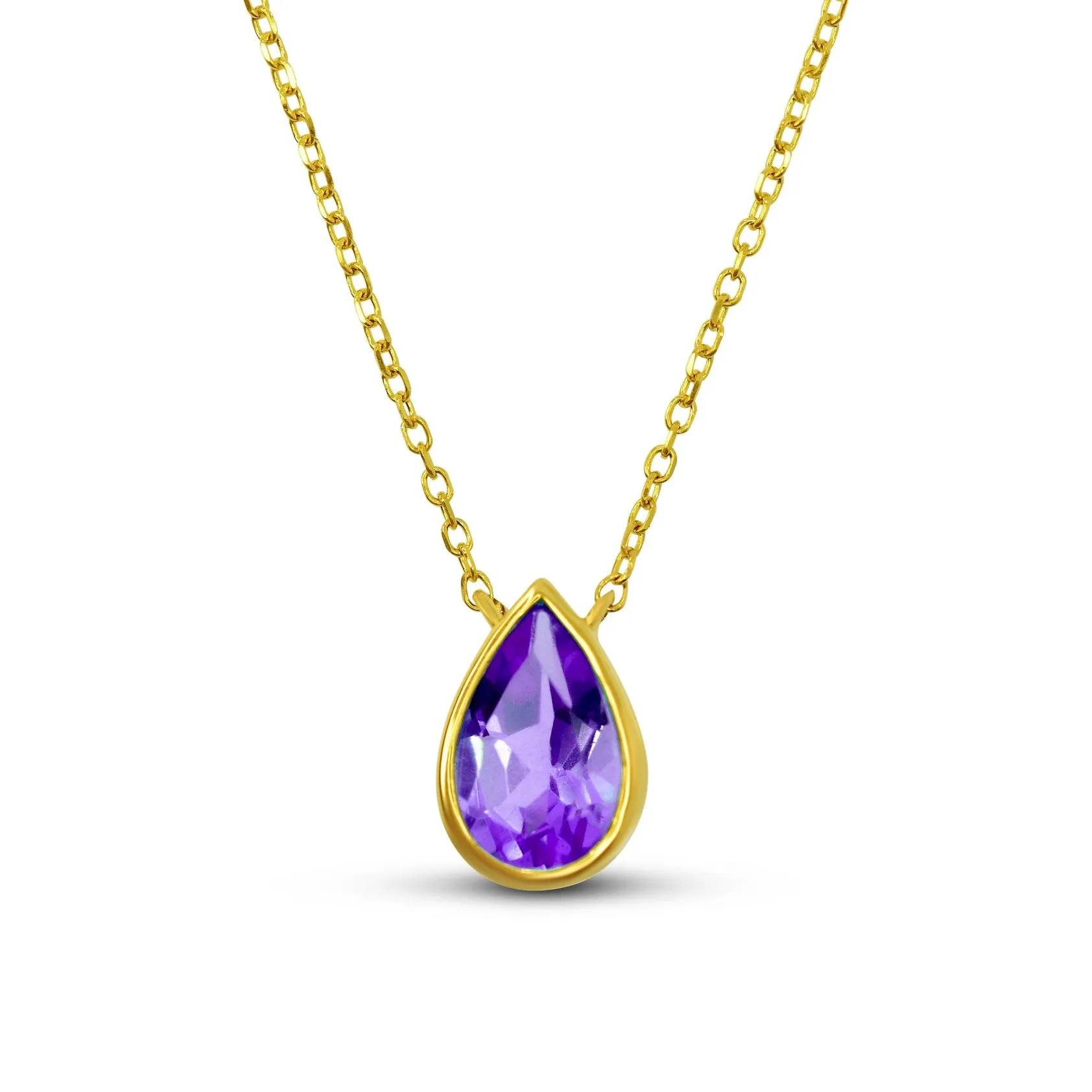 Pear Shape Amethyst Pendant in 14K Yellow Gold