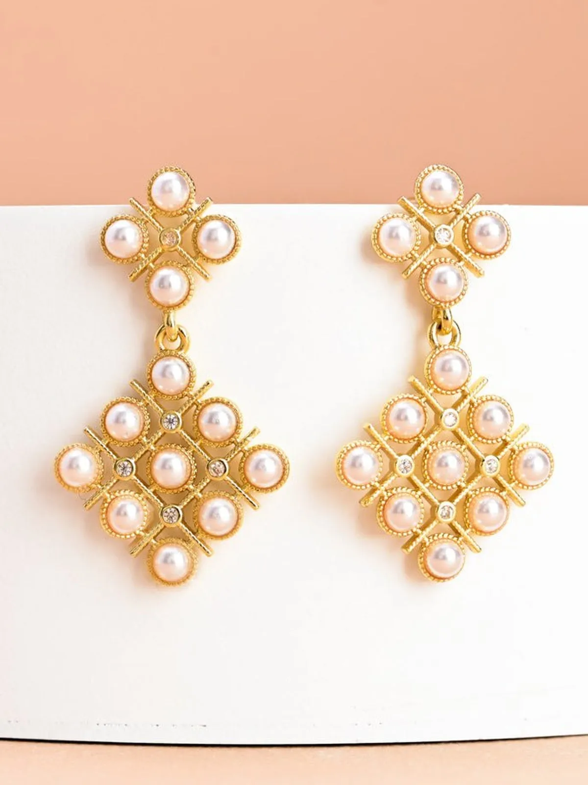 Pearl and Zircon Lattice Earrings