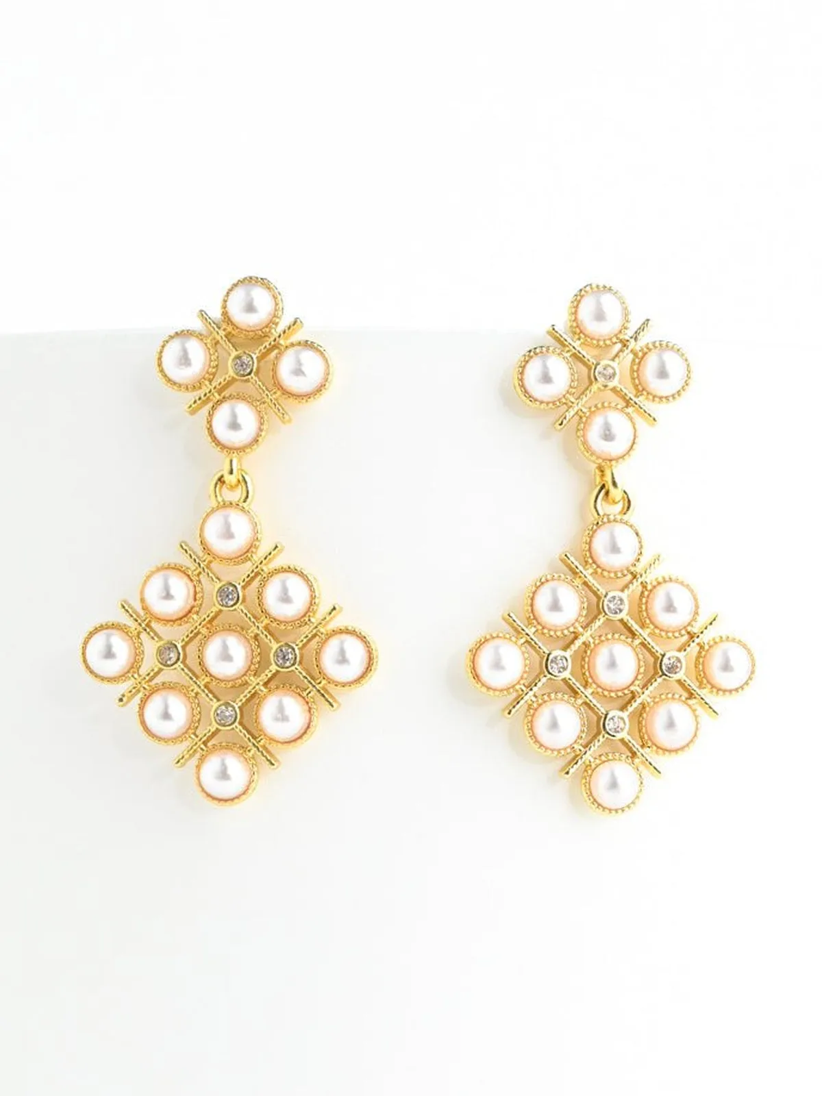 Pearl and Zircon Lattice Earrings