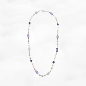 Pearl Necklace with Purple Gemstones