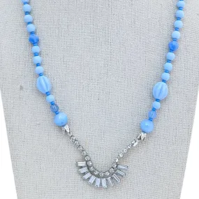 Periwinkle Milk Glass Vintage Rhinestone Necklace