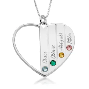 Personalized Birthstone Heart Necklace,Family Pendant,Sterling Silver,24K Gold,Rose Gold Plated,Mother&#39;s Day Gift,Birthday gift,gift for Mom