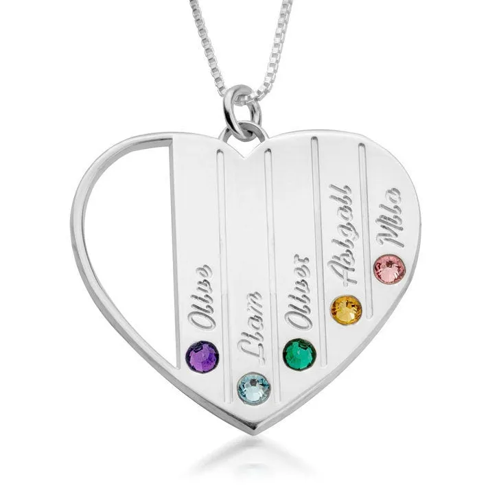 Personalized Birthstone Heart Necklace,Family Pendant,Sterling Silver,24K Gold,Rose Gold Plated,Mother&#39;s Day Gift,Birthday gift,gift for Mom