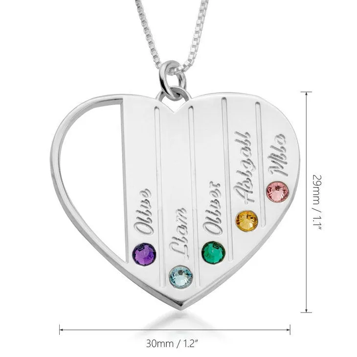 Personalized Birthstone Heart Necklace,Family Pendant,Sterling Silver,24K Gold,Rose Gold Plated,Mother&#39;s Day Gift,Birthday gift,gift for Mom