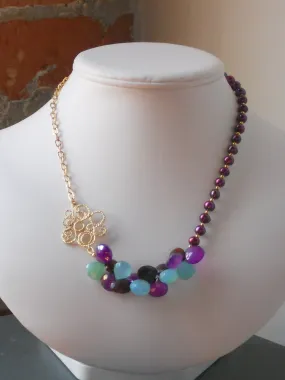 Peruvian Blue Chalcedony and Mystic Amethyst Chalcedony Freshwater Pearl Necklace, Grapes & Grace Dujour