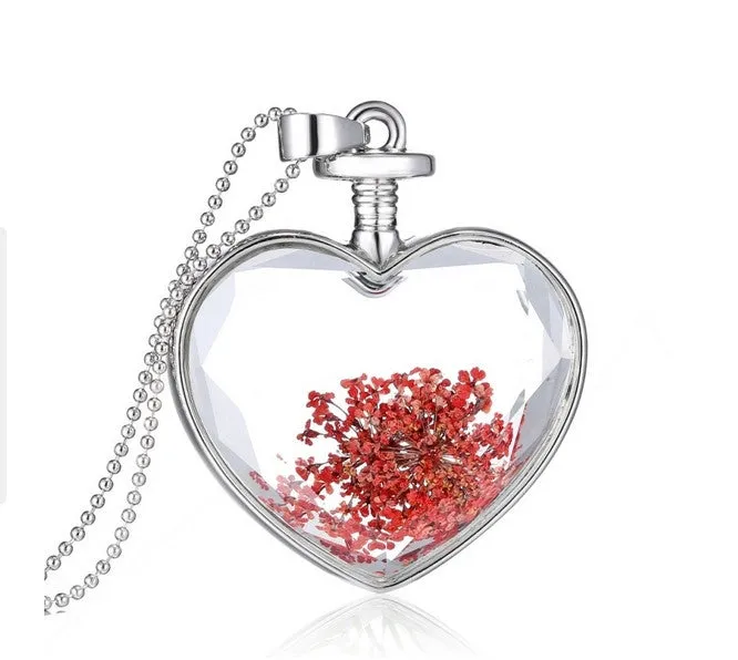 Pink Dandelion Heart  Necklace