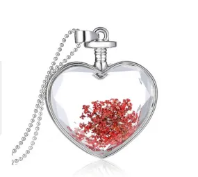 Pink Dandelion Heart  Necklace