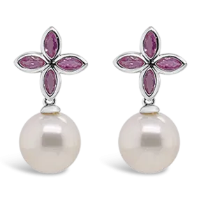 Pink Sapphire & Pearl Earrings