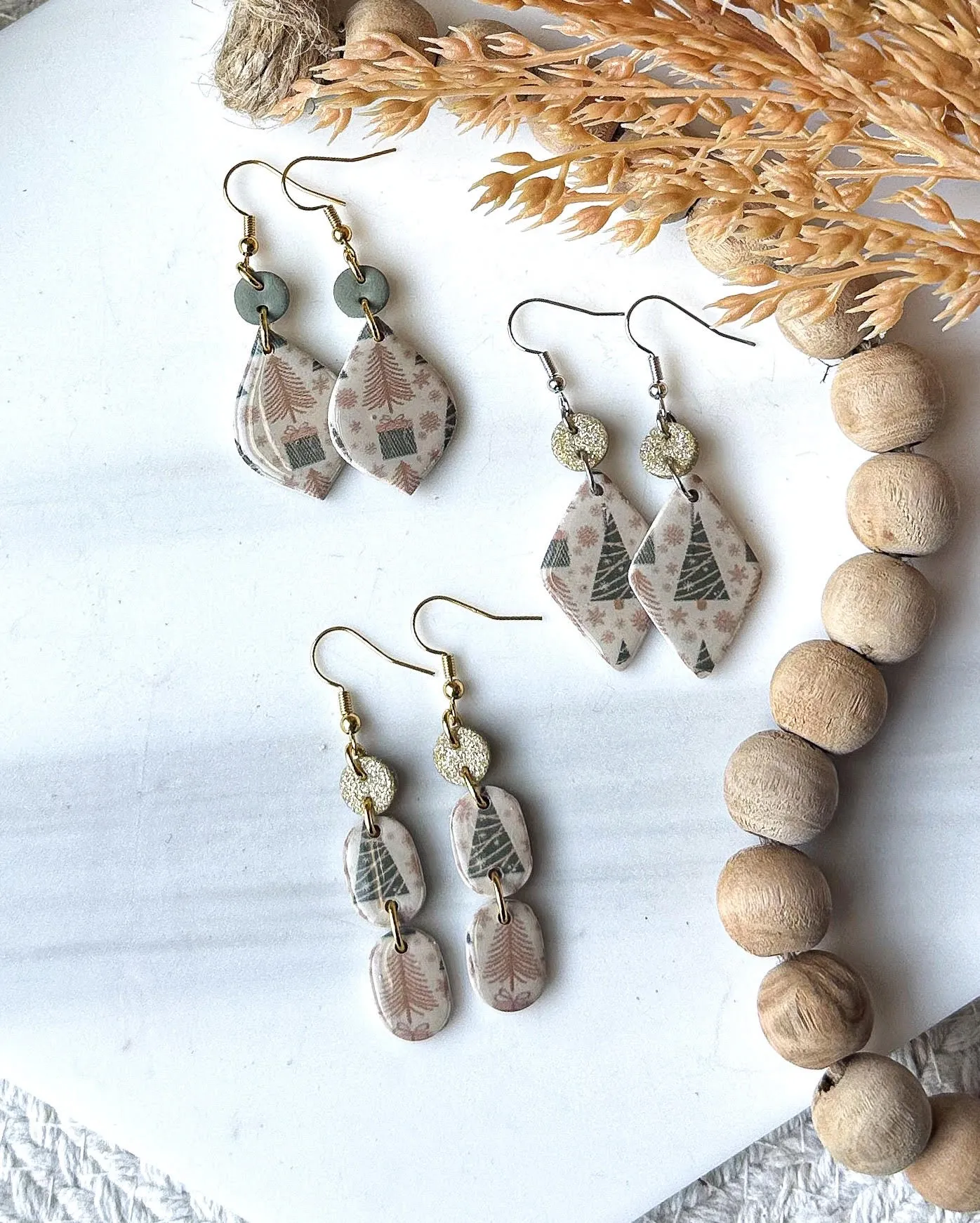 Polymer Clay Earrings - Gold Trees (Wholesale)