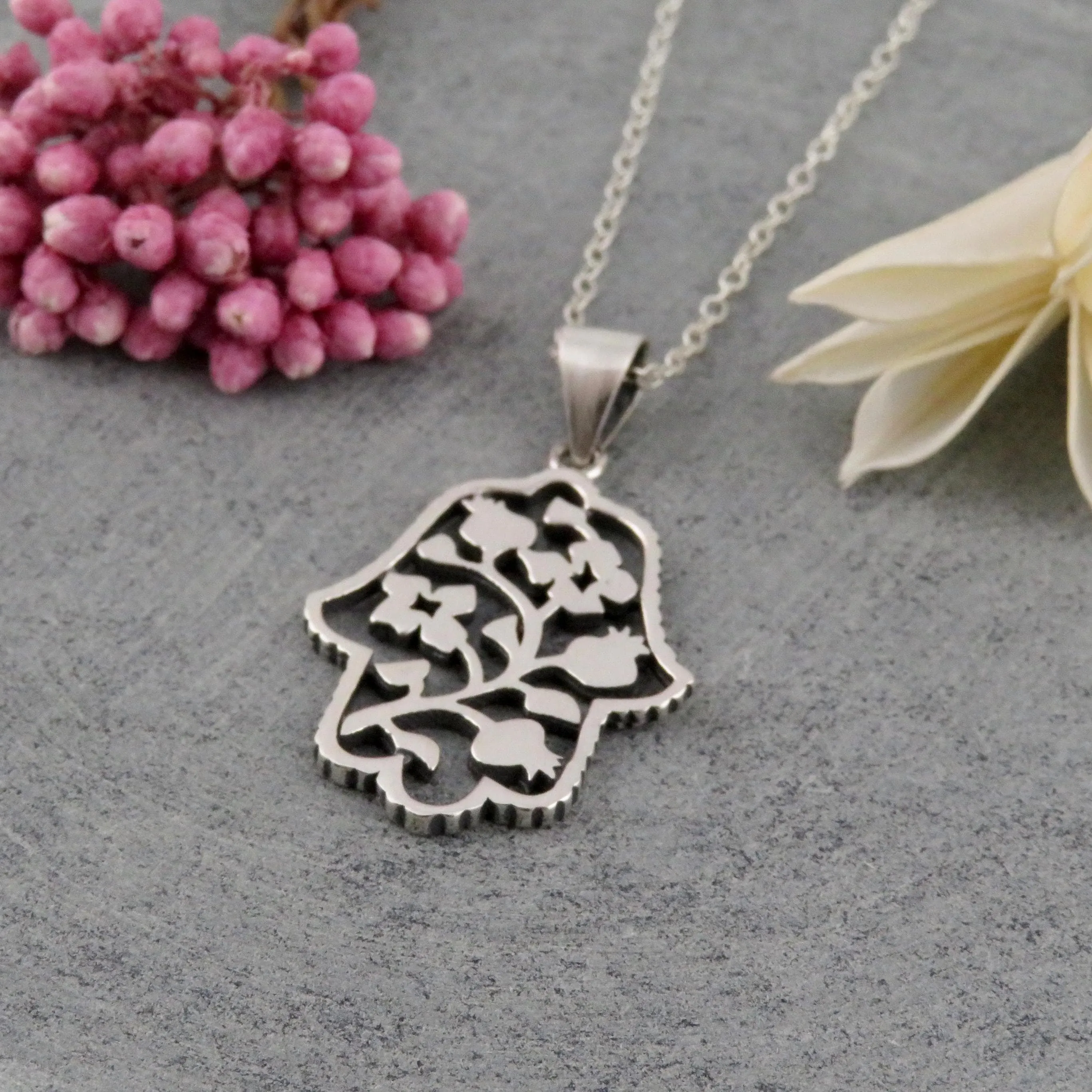 Pomegranate Vine Hamsa Necklace