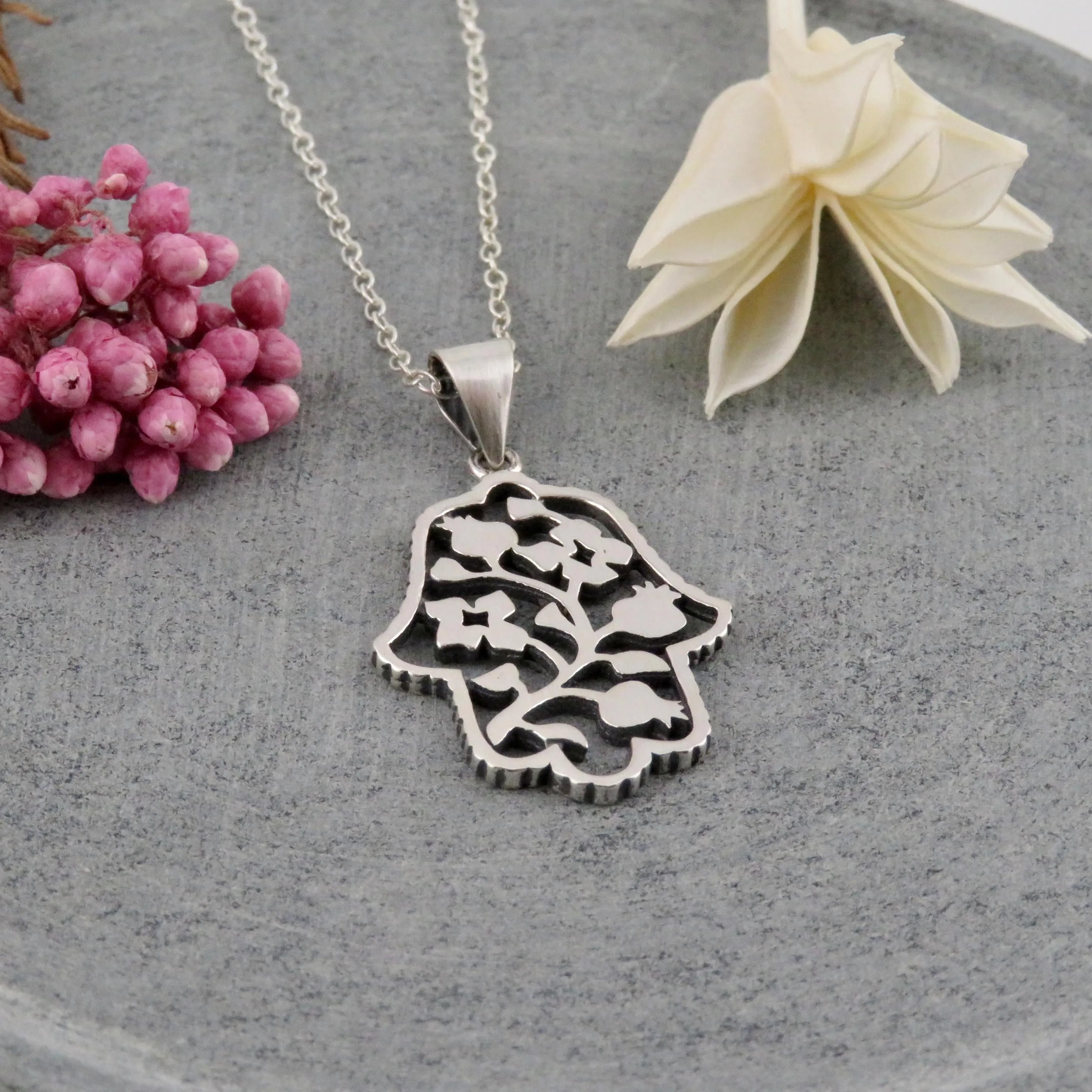 Pomegranate Vine Hamsa Necklace