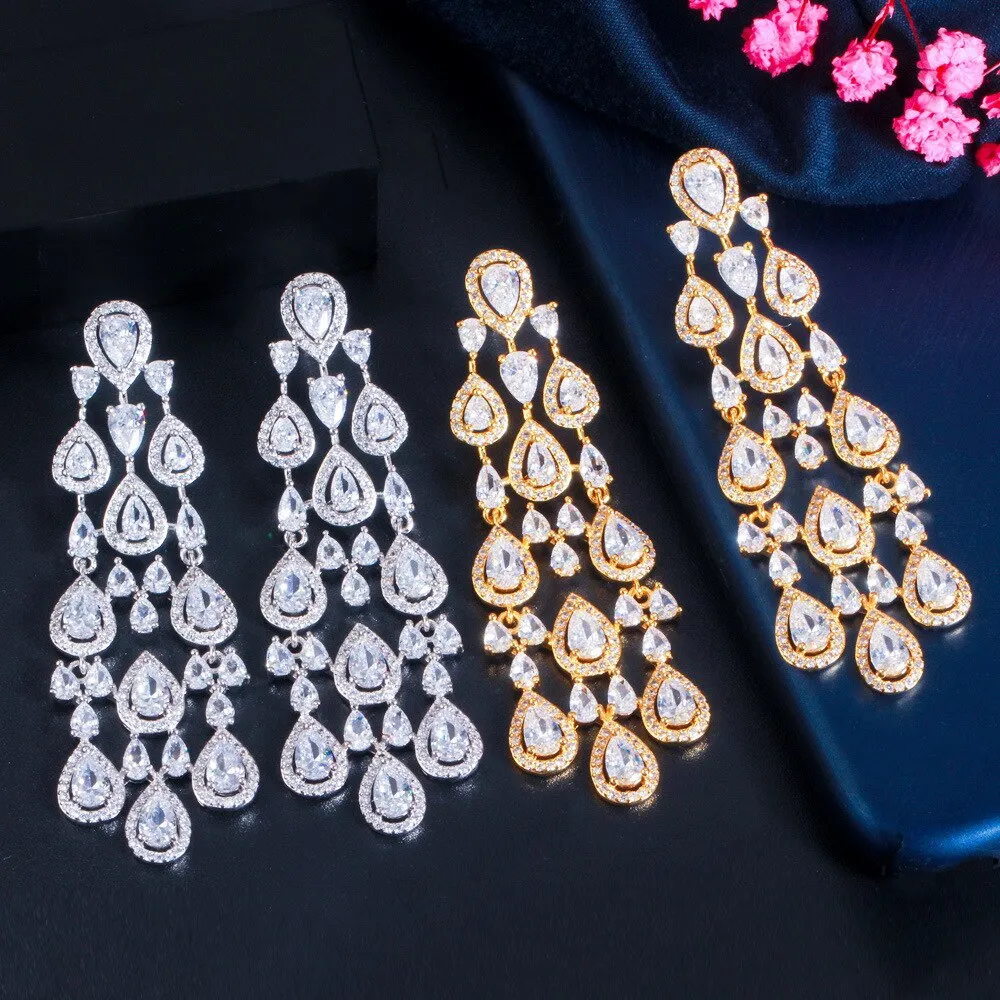 Popular Cubic Zircon Drop Earrings,CZ Dangle Earring for Wedding, Women Dinner Accessories Jewelry SZE0341