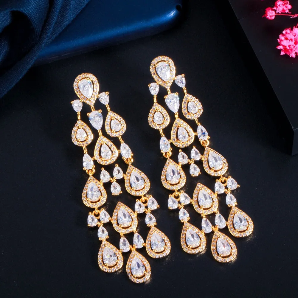 Popular Cubic Zircon Drop Earrings,CZ Dangle Earring for Wedding, Women Dinner Accessories Jewelry SZE0341