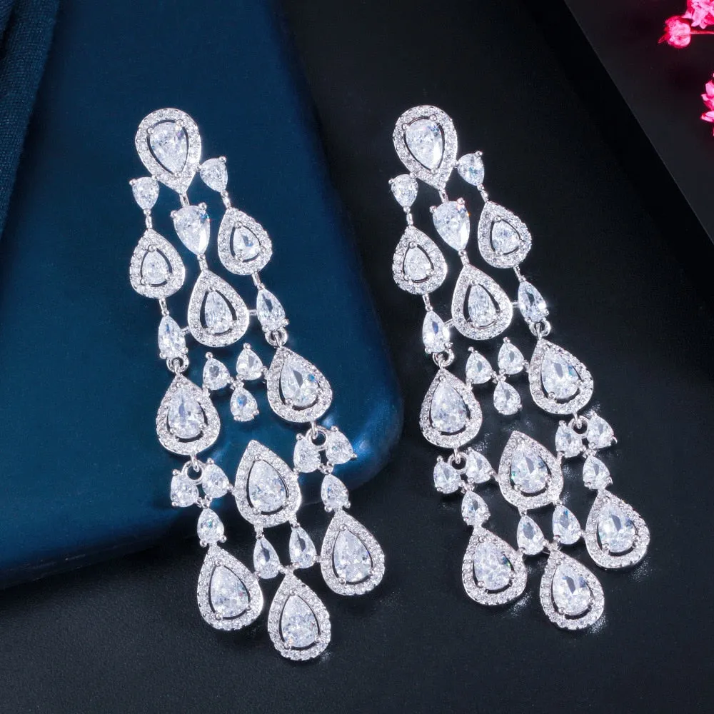 Popular Cubic Zircon Drop Earrings,CZ Dangle Earring for Wedding, Women Dinner Accessories Jewelry SZE0341