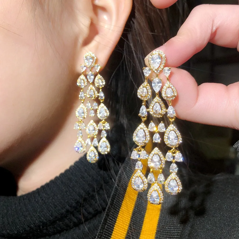 Popular Cubic Zircon Drop Earrings,CZ Dangle Earring for Wedding, Women Dinner Accessories Jewelry SZE0341