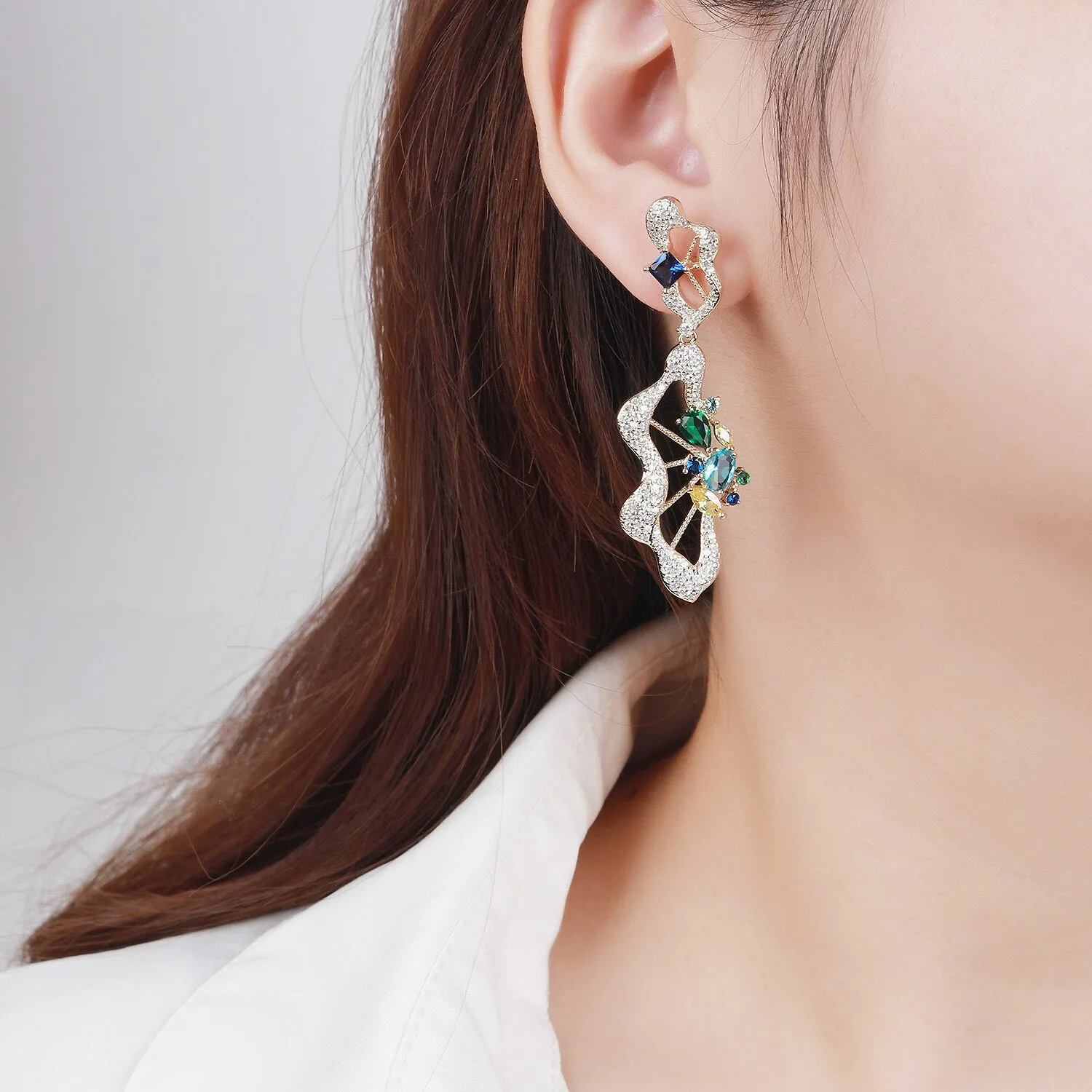 Popular S925 Silver Needle Cubic Zircon CZ Crystals Earrings Birthday Party Wedding Gift Fine New Jewelry CE11459
