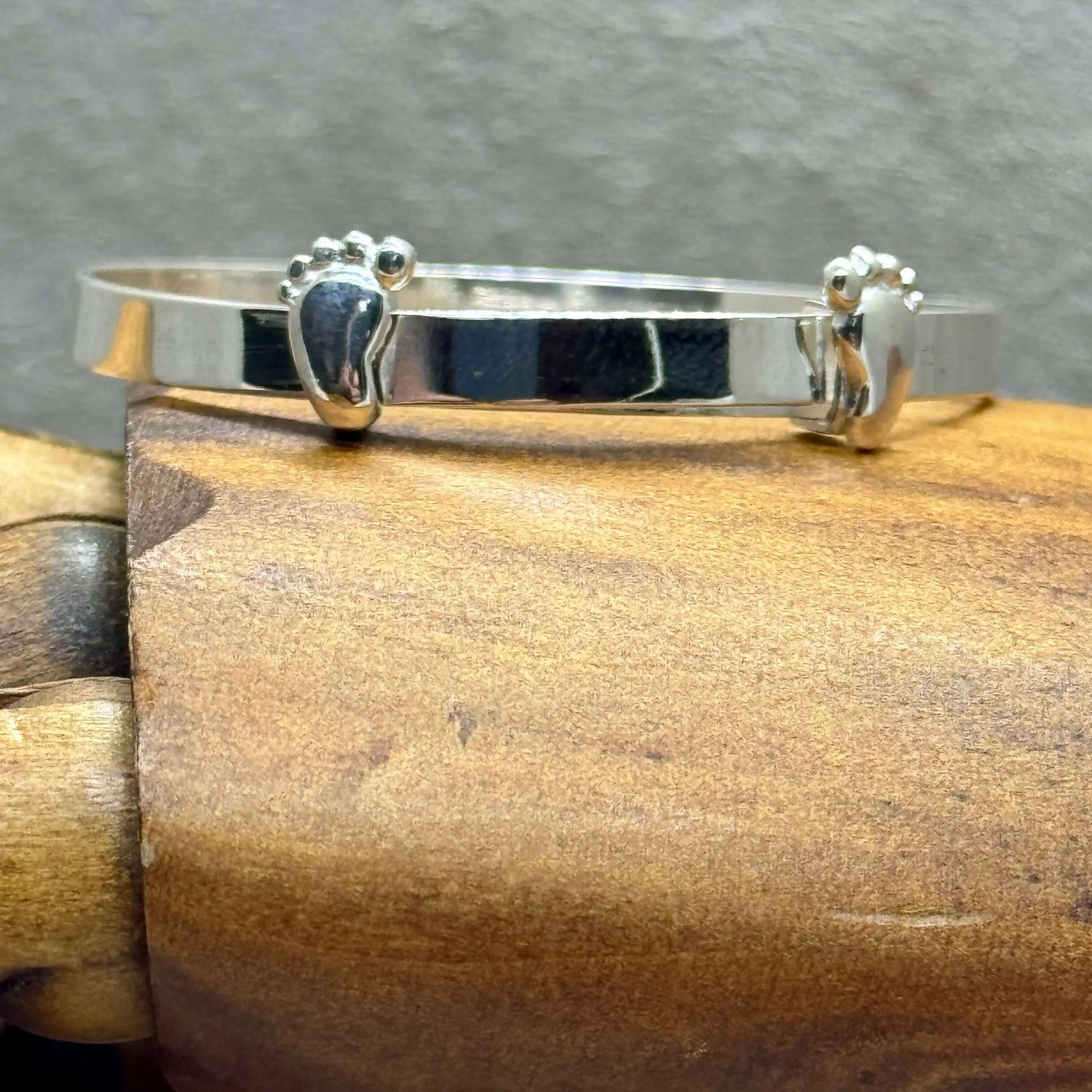 Precious Moments - Sterling Silver Expandable Baby Bangle With Foot Design.