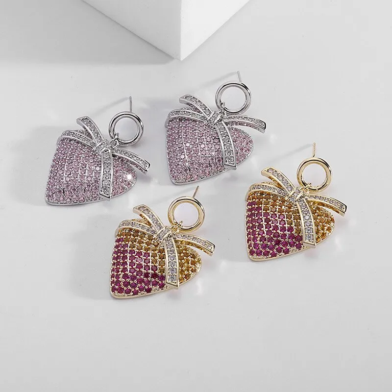 Pretty Cubic Zircon Strawberry Dangle Earring for Women,Crystals Girls Party,Promt Drop Earrings Jewelry Accessories LYI174