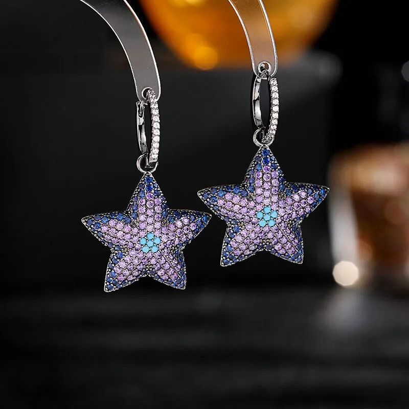 Pretty Star Style Cubic Zircionia Dangle Earring for Girls,CZ multicolor Dangler Jewelry for Women,Promt Accessories Jewelry
