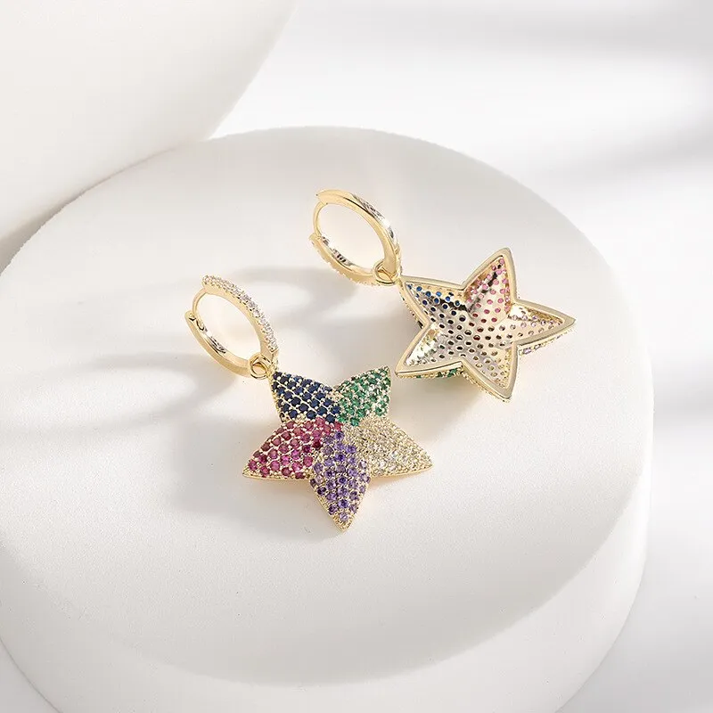 Pretty Star Style Cubic Zircionia Dangle Earring for Girls,CZ multicolor Dangler Jewelry for Women,Promt Accessories Jewelry