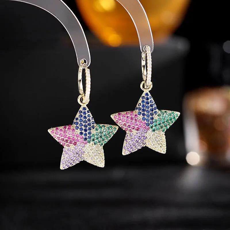 Pretty Star Style Cubic Zircionia Dangle Earring for Girls,CZ multicolor Dangler Jewelry for Women,Promt Accessories Jewelry