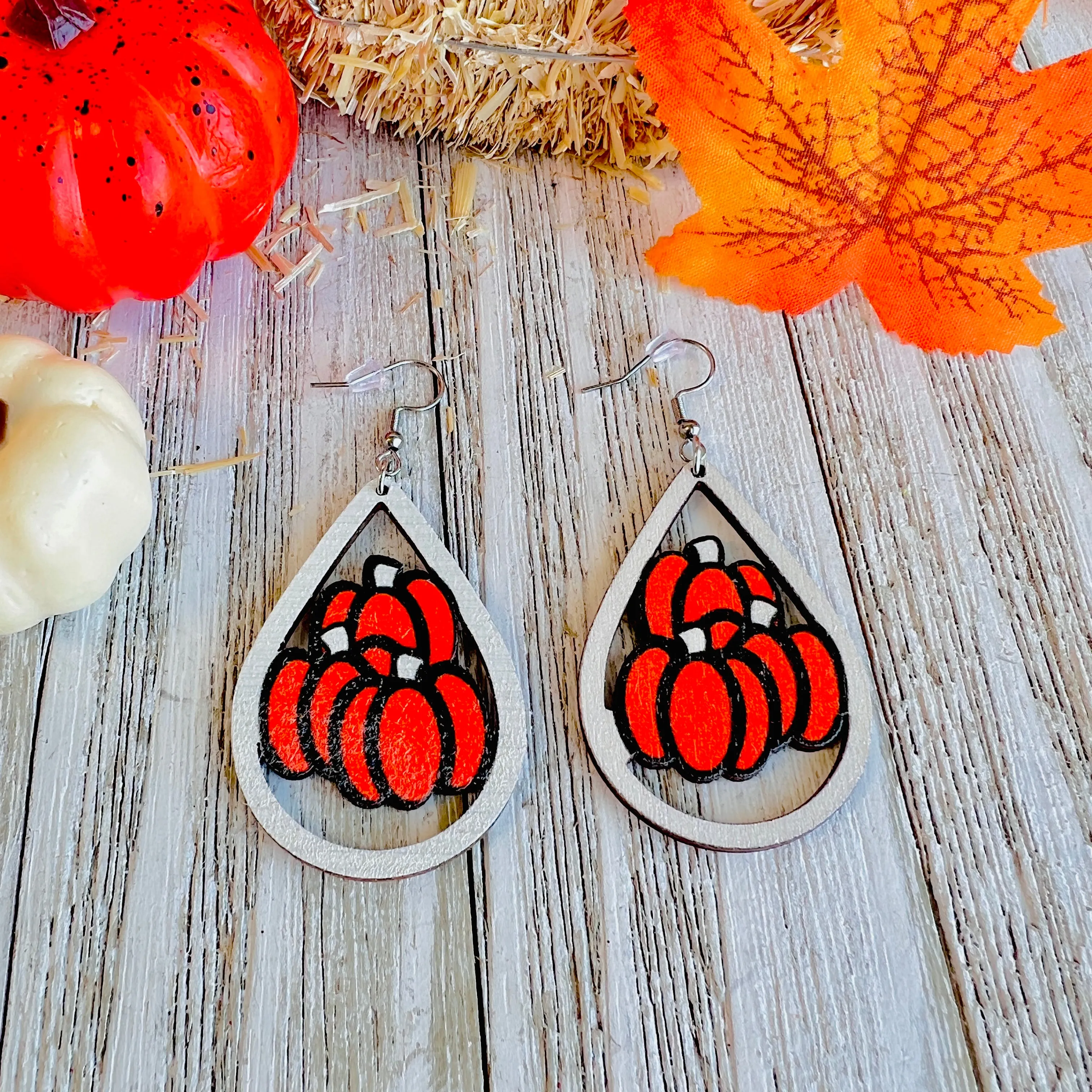 Pumpkin Patch Wooden Drop Ear Bling