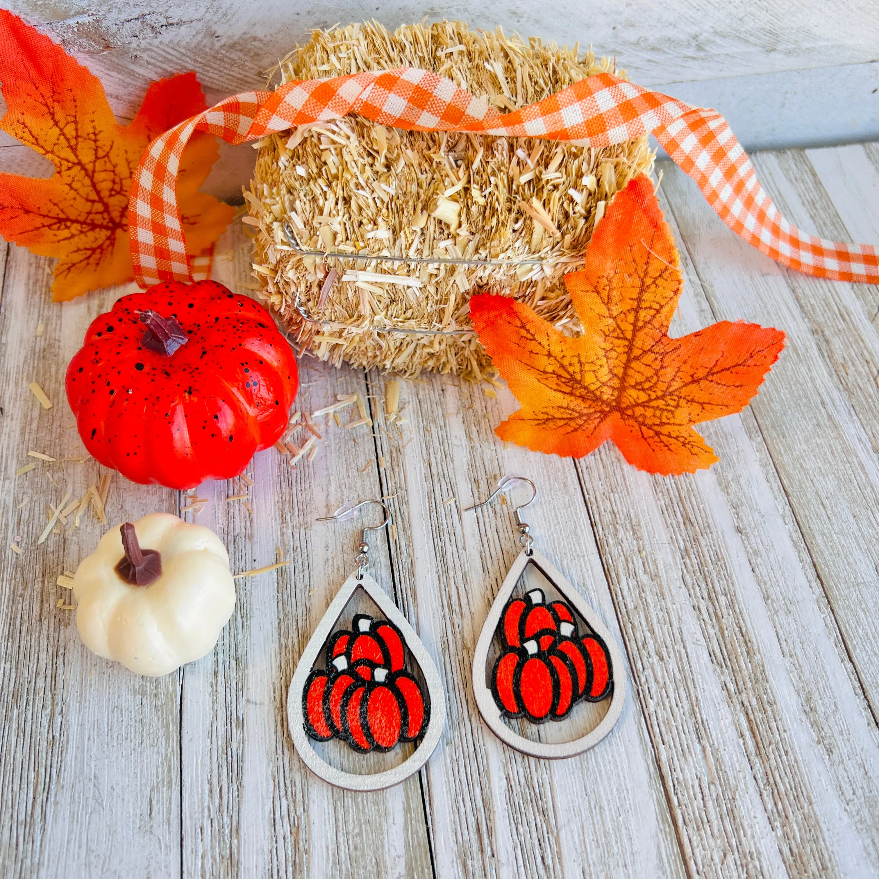 Pumpkin Patch Wooden Drop Ear Bling